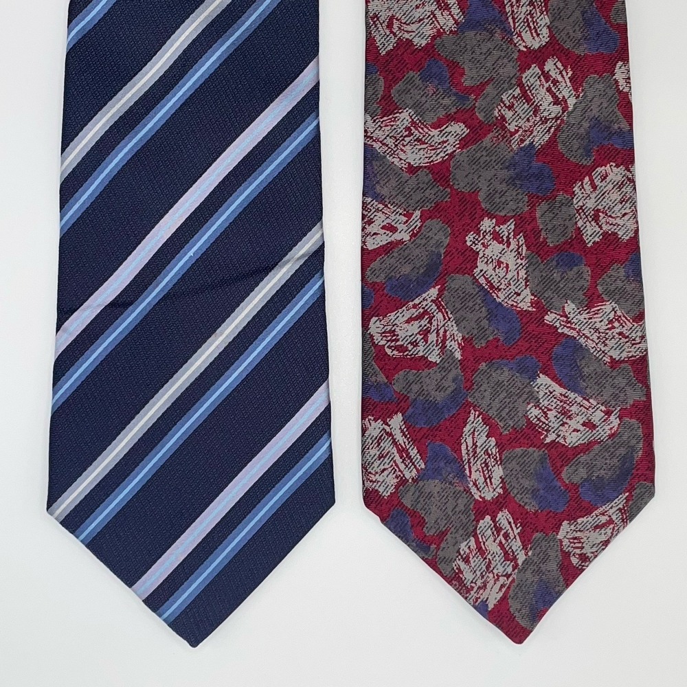Givenchy Ties LOT OF 2‎ Blue Stripe Red Geometric All Over Print Silk Italy - Picture 3 of 7